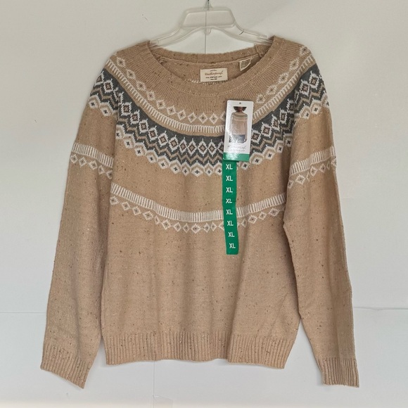 Weatherproof Sweaters - Weatherproof Beige and White Geometric Women's Sweater